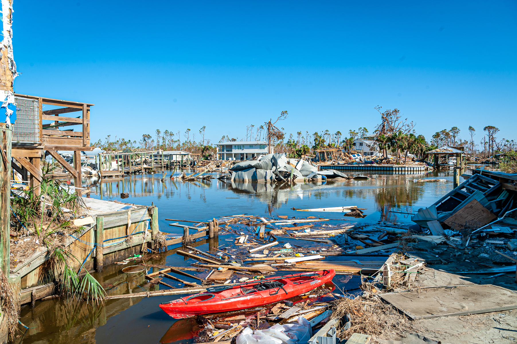 October 18, 2018 - Mexico Beach, FL - The remains of a dock that was heavily damaged by Hurricane Michael sits near the beach on 9 May 2018 in Mexico Beach, Florida. The strongest storm on record to ever make landfall in Northwest Florida, and the fourth most powerful to ever hit the continental United States.