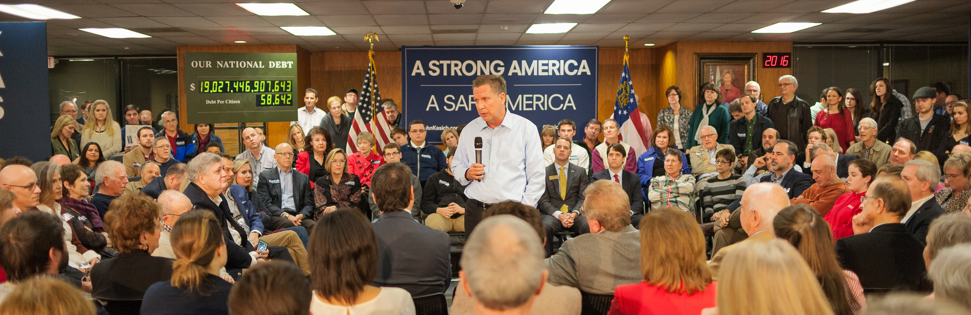 February 23, 2016. Sandy Springs, GA. Presidential hopeful Governor John Kasich (R-OH) speaks to supporters at a rally in Sandy Springs, GA.